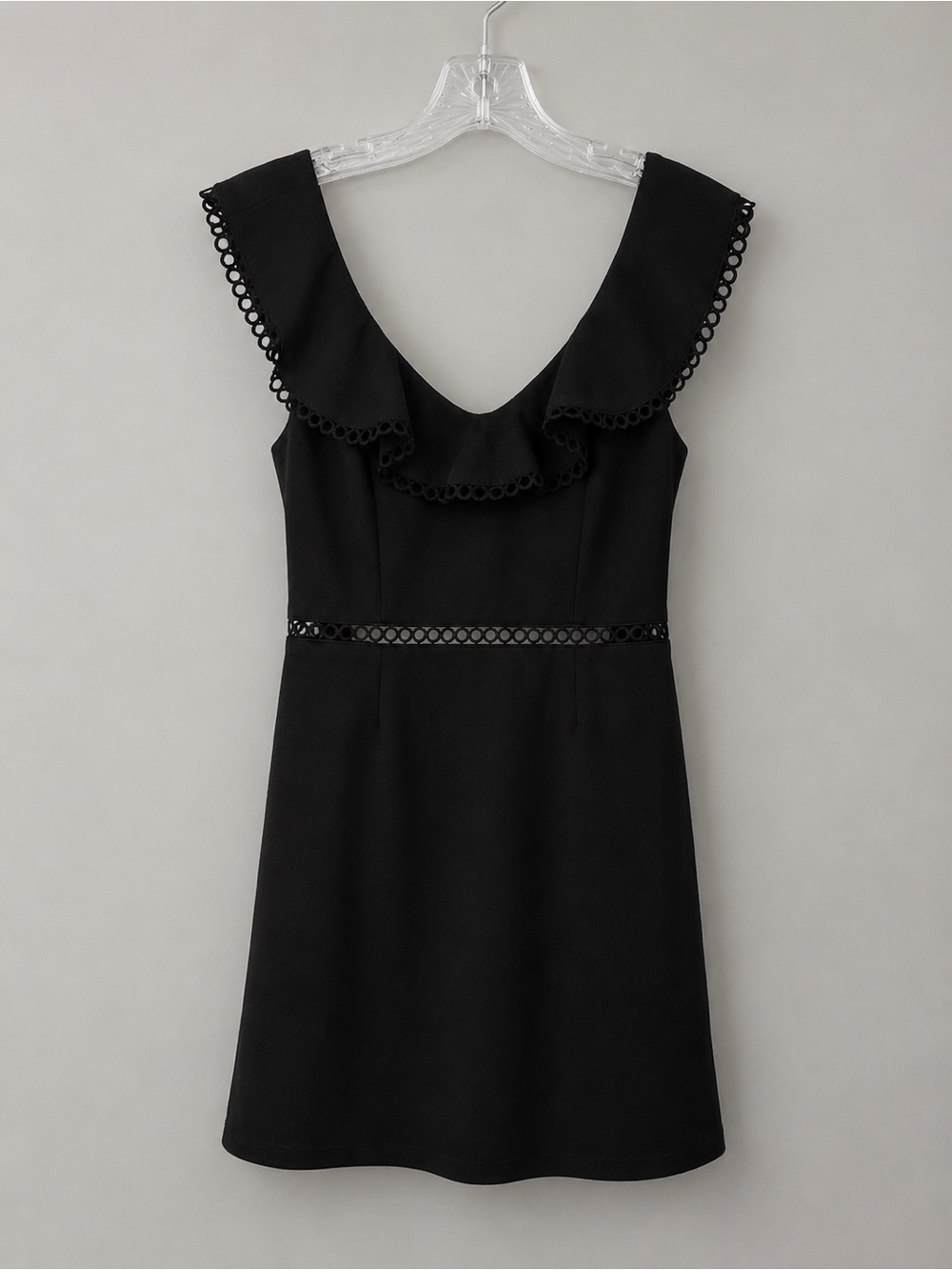 Black Ruffle-Trim Mini Dress - Women's Elegant V-Neck Dress